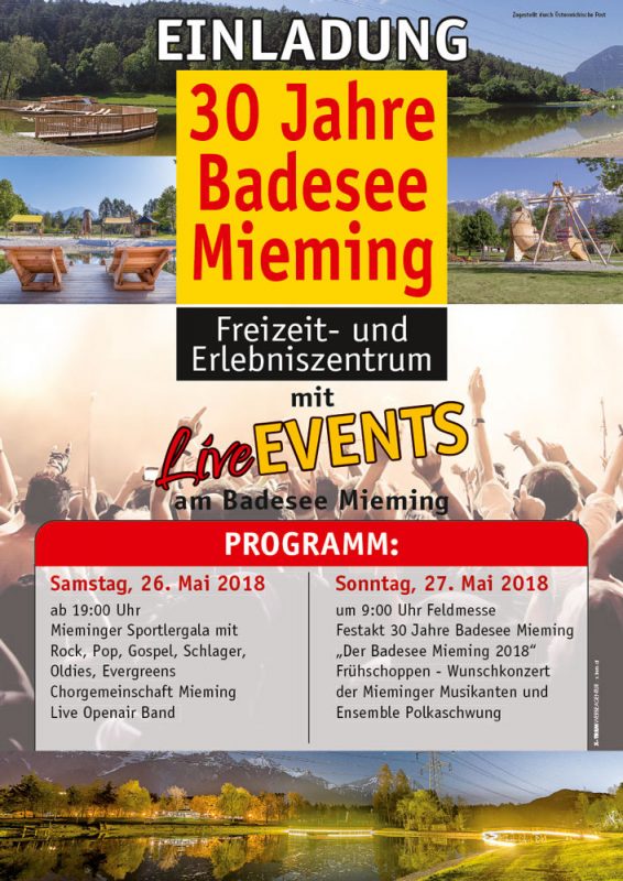 "30 Jahre Badesee Mieming". Plakat: Wilfried Floriani, Obsteig